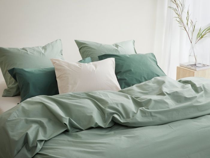 Parure de lit percale de coton vert jade