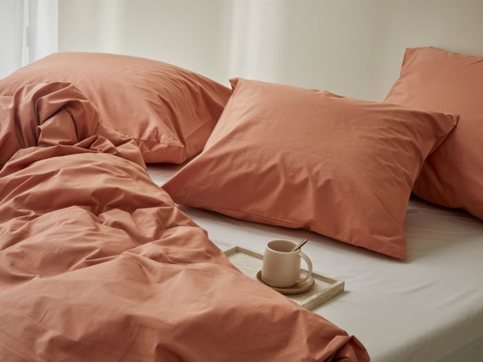 Parure de lit percale de coton terracotta