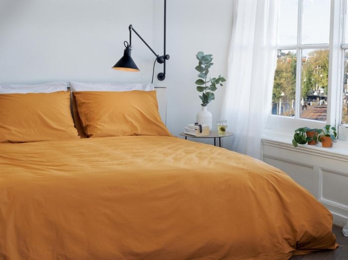 Parure de lit percale de coton jaune ocre