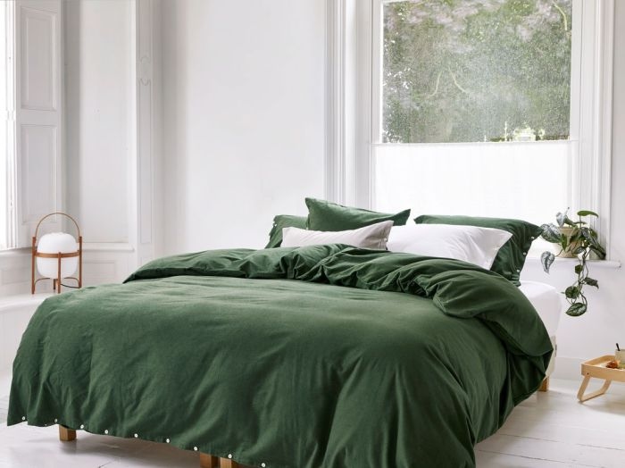 Parure de lit flanelle de coton vert mousse