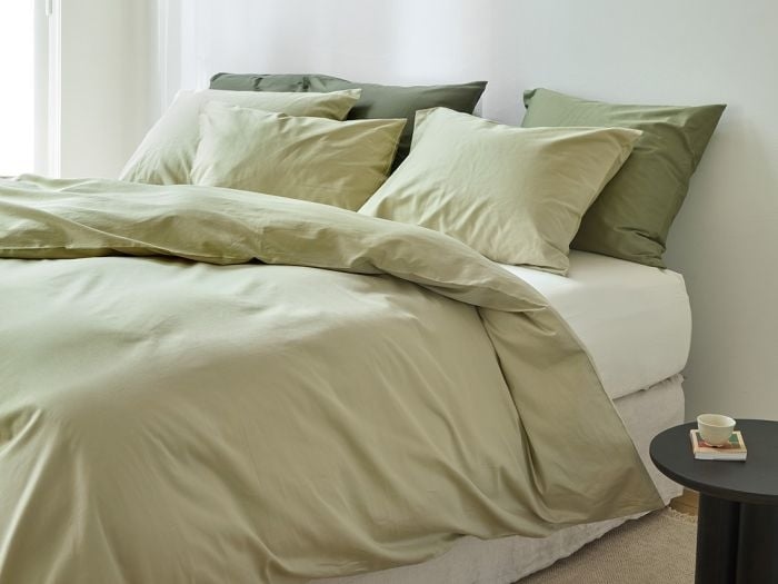 Housse de couette satin de coton olive clair